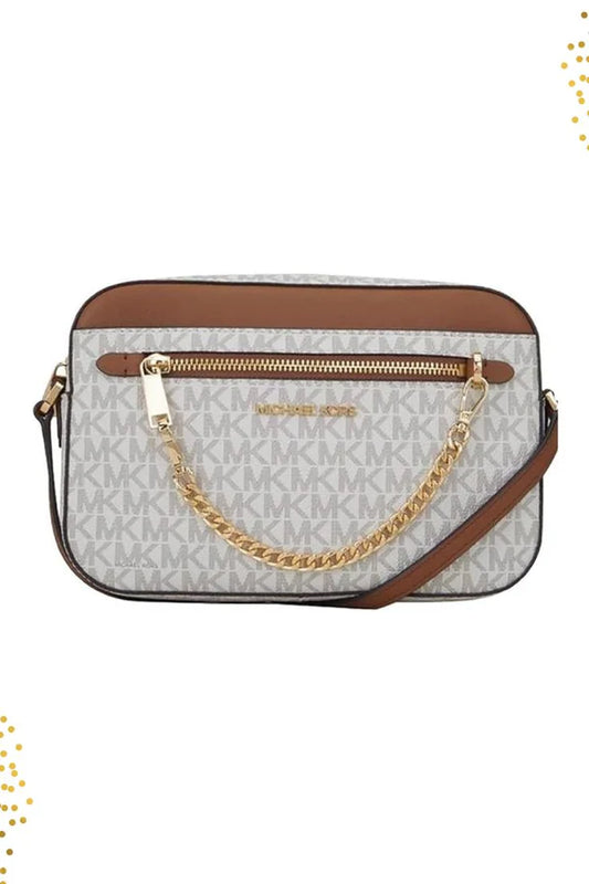 Cim White Cream Km Print Brown Colour Ladies Hand Sling Bag